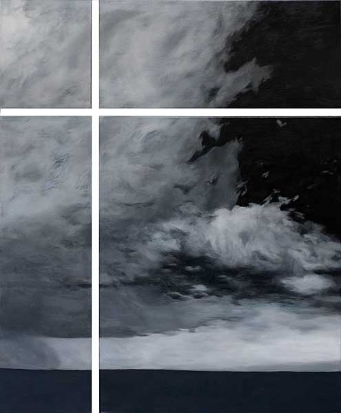 DAS FENSTER, 2007; 4-teilig, Öl/Leinwand, 60 x50, 160 x 50, 60 x 130, 160 x 130 cm; gesamt: 220 x 180 cm