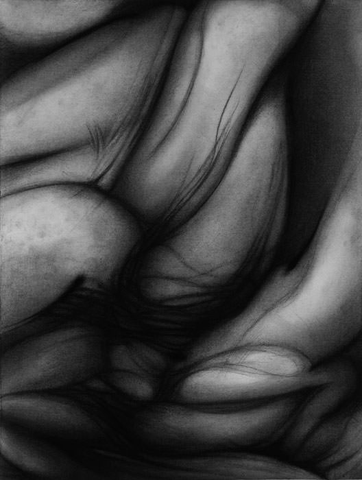 LEBENDES GELD  6, 2024; Kohle/Papier, 63 x 48 cm